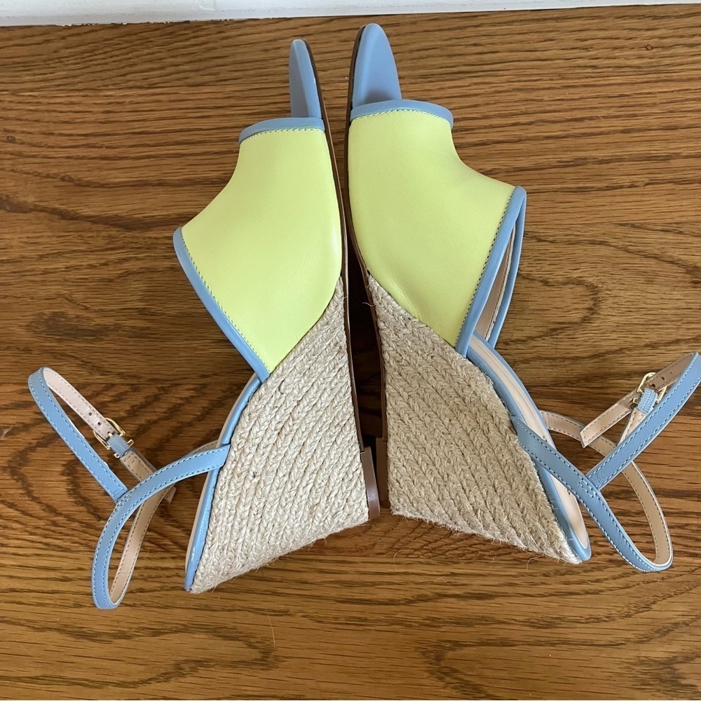 NWOB Anthropology Maeve Yellow & Blue Leather & Raffia Wedge Heel (8) - Picture 7 of 9